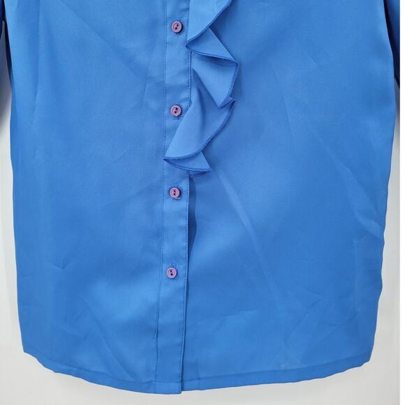 Essentially Separate Vintage 70s Ruffle Collar Long Sleeve Button Up Blouse Top - Picture 8 of 11